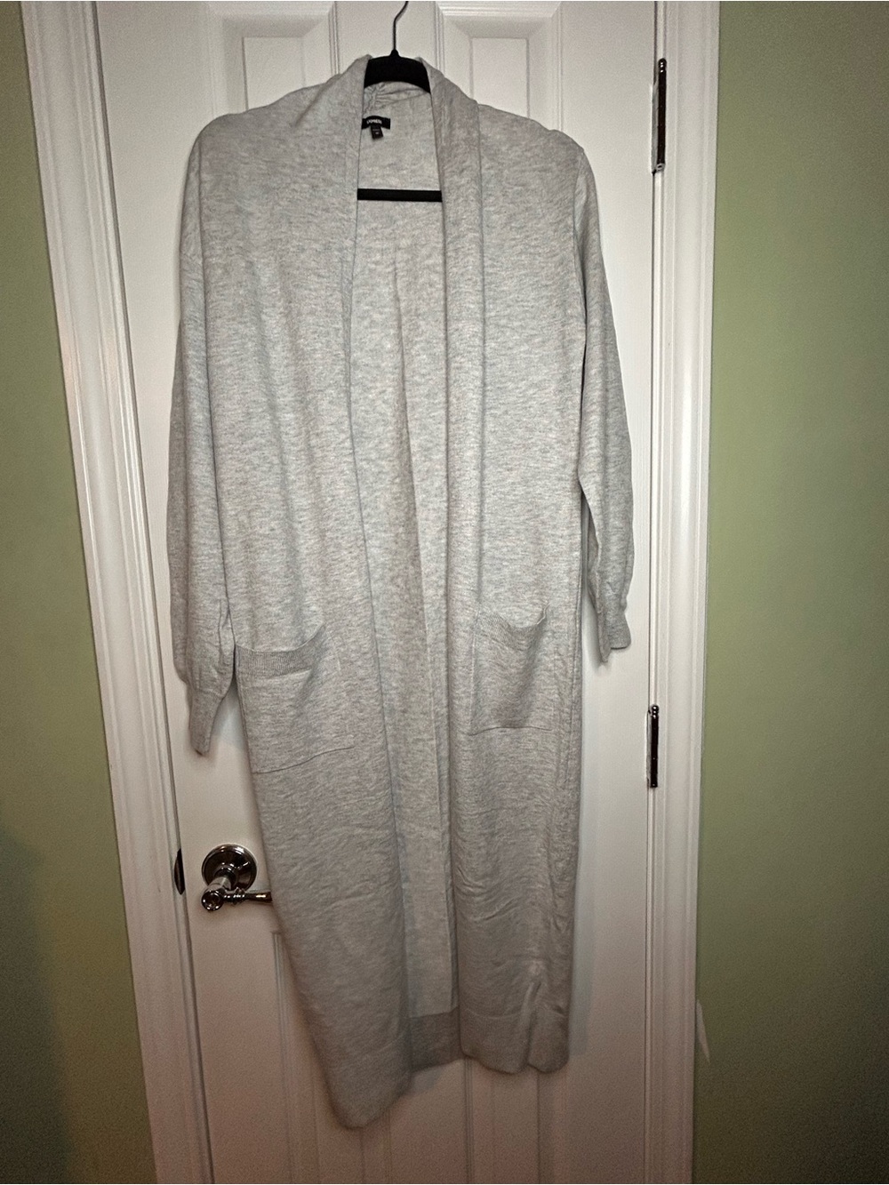 Light Gray Open-Front Longline Cardigan Sweater